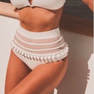 Tularosa Thessy Pom Bikini Bottom in White Sz S